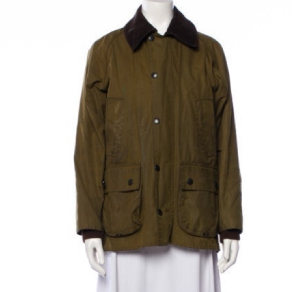 Barbour Olive Green Jacket with Brown Collar